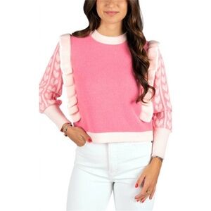 SINCERELY OURS ruffle love sweater in pink - XS